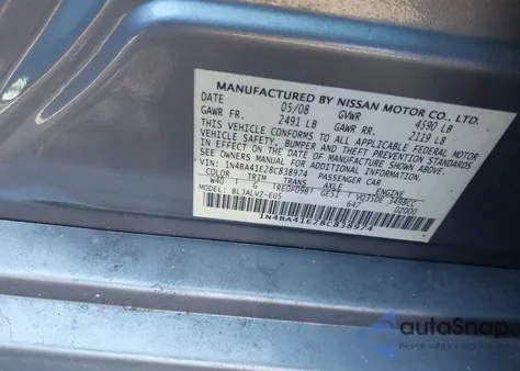 2008 Nissan Maxima 3.5 Se из США, поврежденный, VIN 1N4BA41E28C838974